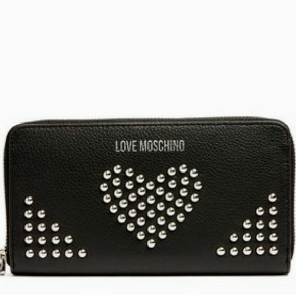 LOVE MoschinoPortafogli Vitello Heart Studded Zip - Picture 2 of 4
